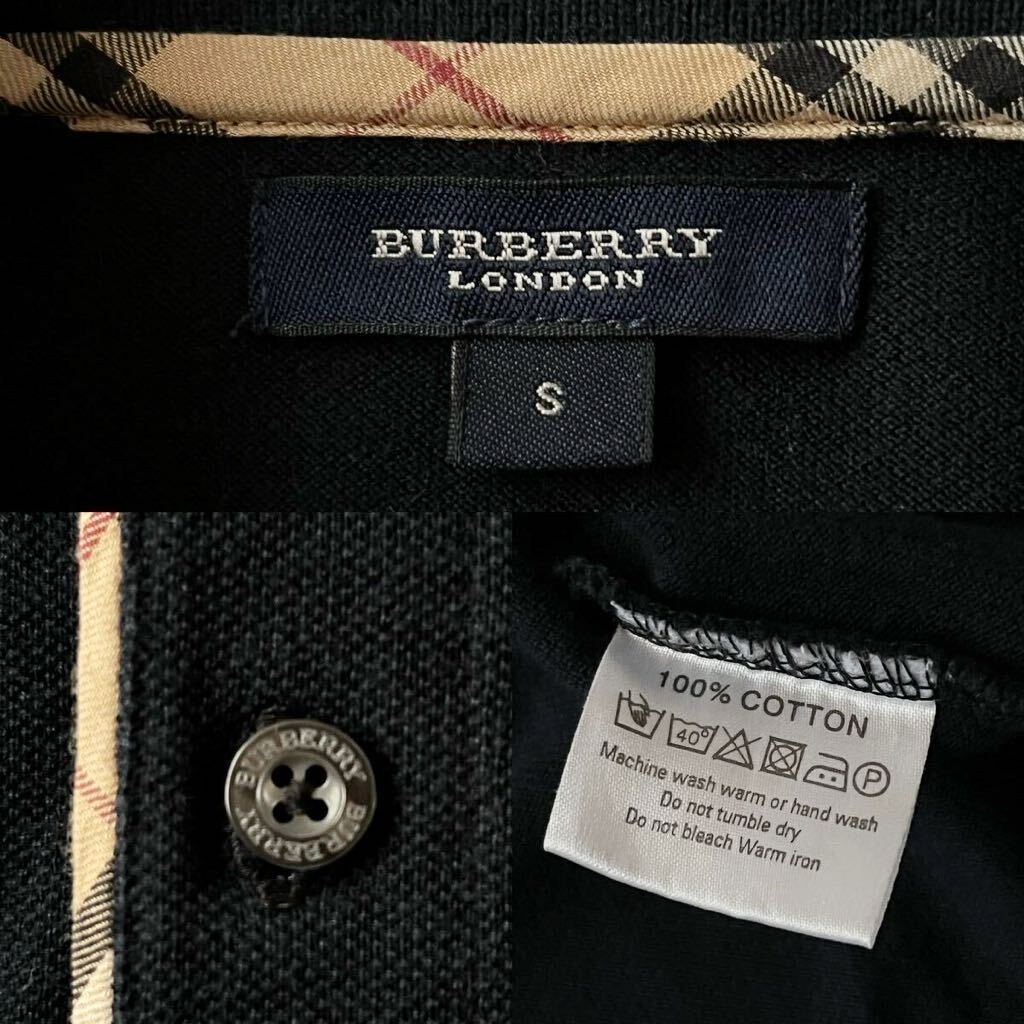 バーバリー ロンドン BUBERRY LONDON ポロシャツ S (日本M ) ブラック ノバチェック 半袖 鹿の子 シャツ 黒 _画像10