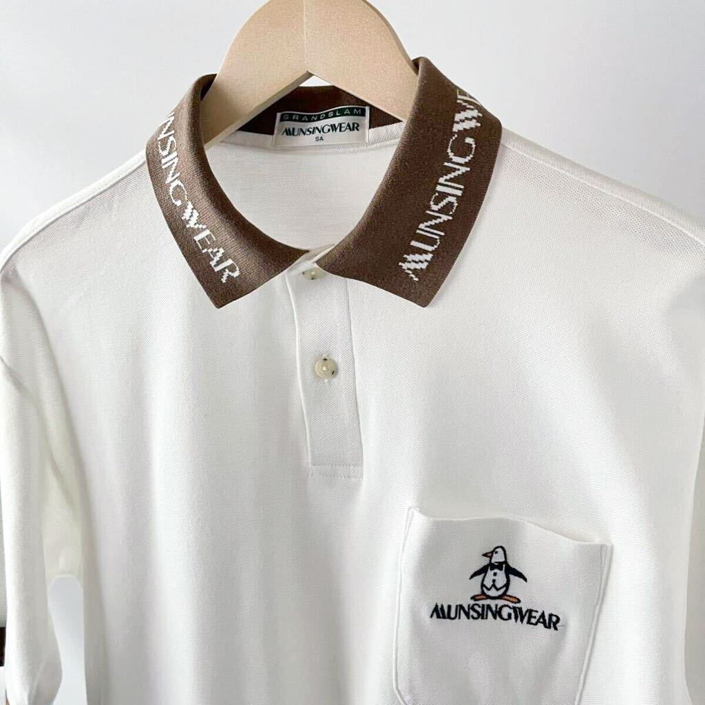マンシングウェア Munsingwear ポロシャツ SA ホワイト ブラウン 半袖 鹿の子 シャツ _画像4