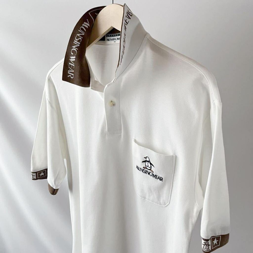マンシングウェア Munsingwear ポロシャツ SA ホワイト ブラウン 半袖 鹿の子 シャツ _画像3
