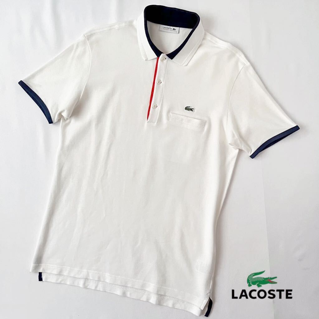 ラコステ LACOSTE ポロシャツ 4 (L) オフ ホワイト ネイビー オレンジ 半袖 シャツ PH506E_画像2