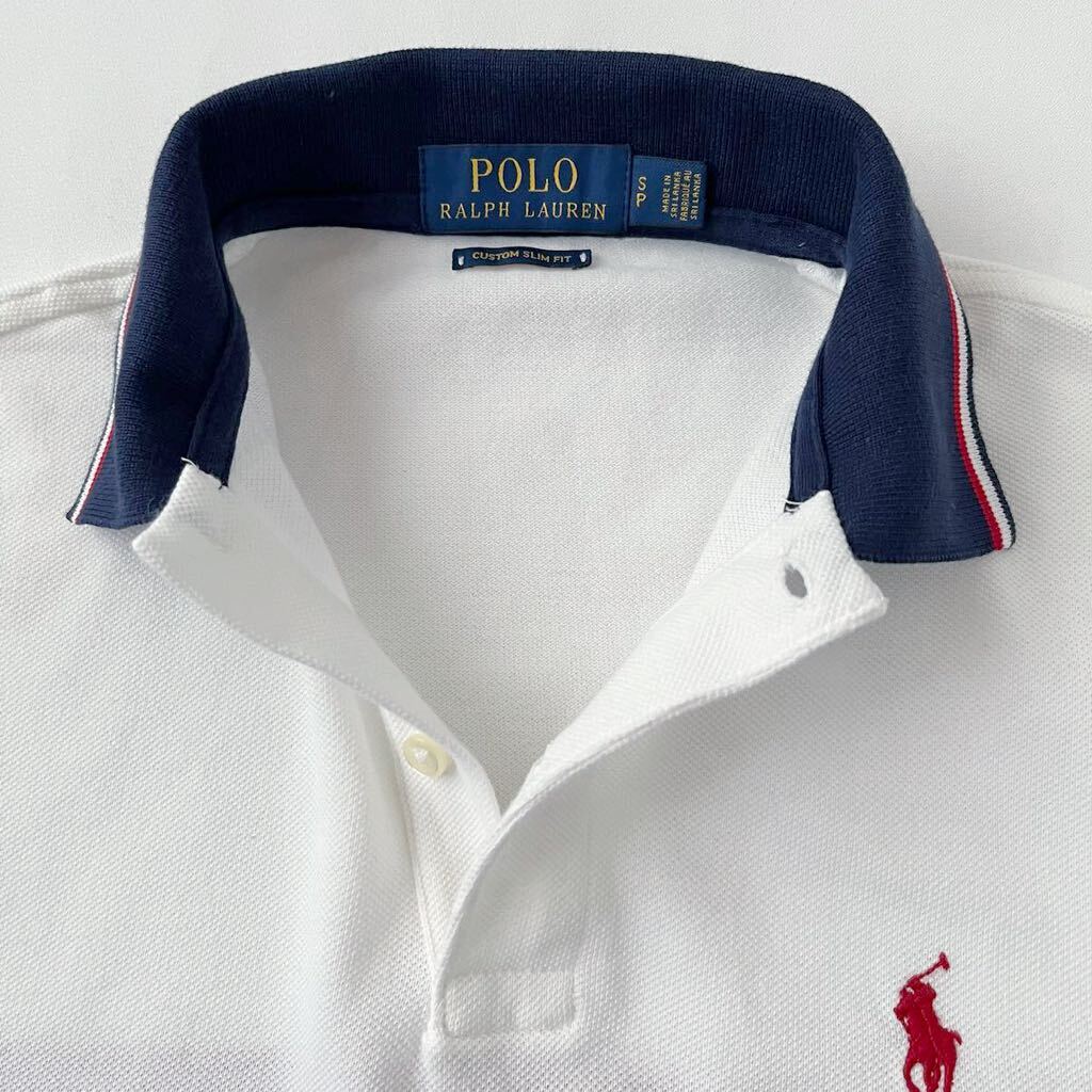 (美品) ラルフローレン RALPH LAUREN ポロシャツ SP 170/92A SLIM FIT (日本M)ホワイト レッド ネイビー ボーダー 半袖 鹿の子 シャツ _画像10