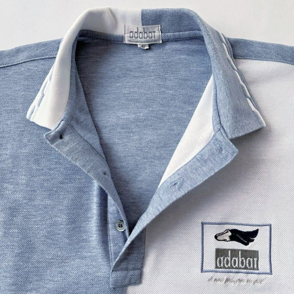 (美品) アダバット adabat 半袖 ポロシャツ IV (XL) ホワイト ブルー グレー 半袖 鹿の子 シャツ _画像6