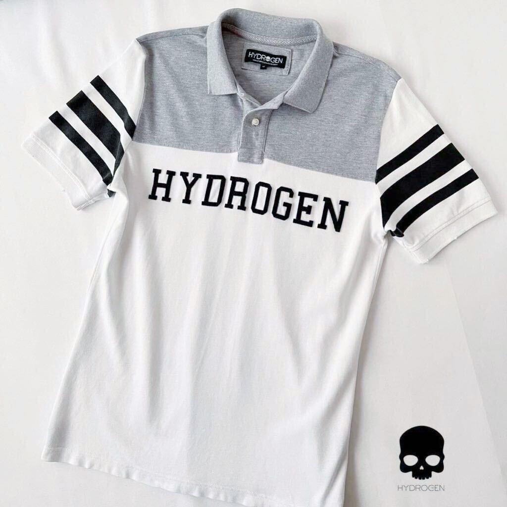  high rodogenHYDROGEN polo-shirt M gray white black damage processing short sleeves shirt 