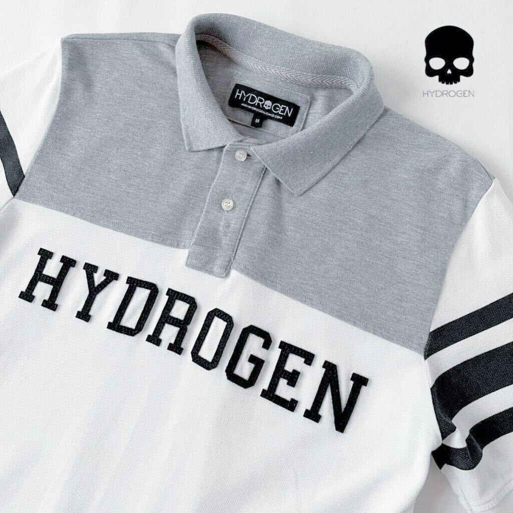 ハイロドゲン HYDROGEN ポロシャツ M グレー ホワイト ブラック ダメージ加工 半袖 シャツ_画像1