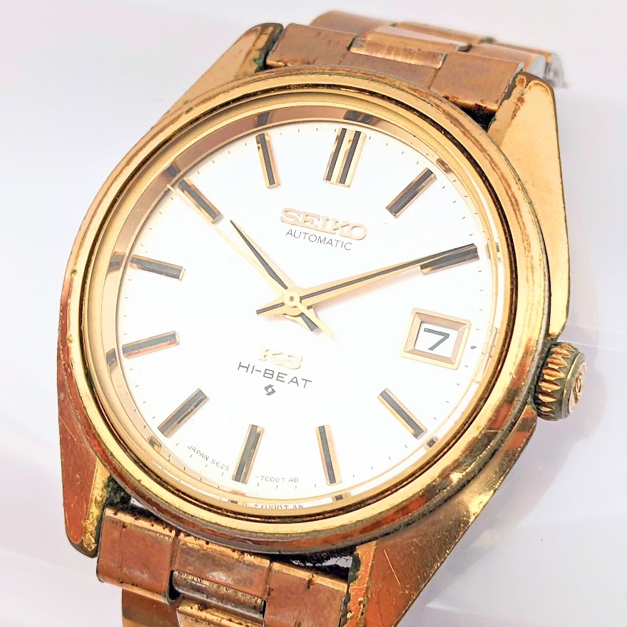 【18948】SEIKO セイコー KING SEIKO キングセイコー HI-BEAT ハイビート 5625-7000 デイト 自動巻 AT ゴールド メンズ ヴィンテージ 人気_画像4