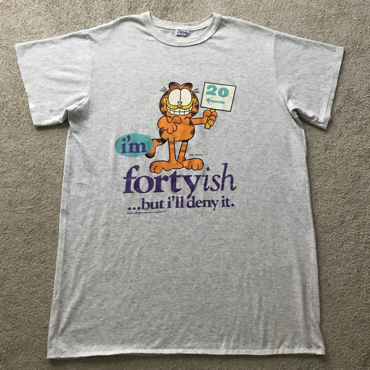 90's GARFIELD ガーフィールド 半袖 Tシャツ ビッグサイズ XXL相当 ジム・デイビス Tlirts グレー キャラクターT アメリカ 古着 JIM DAVIS_画像1