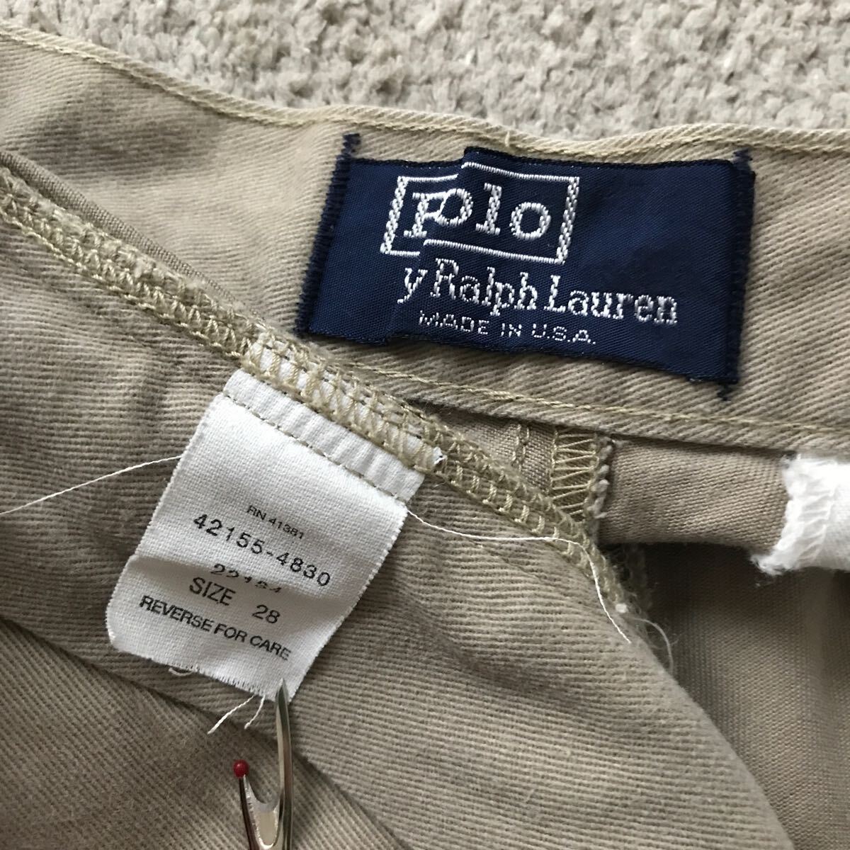 美品 90s USA製 POLO RALPH LAUREN ポロ ラルフローレン 2タック チノ ショーツ W28 コットン ショートパンツ ビンテージ ワイド 短パン_画像5