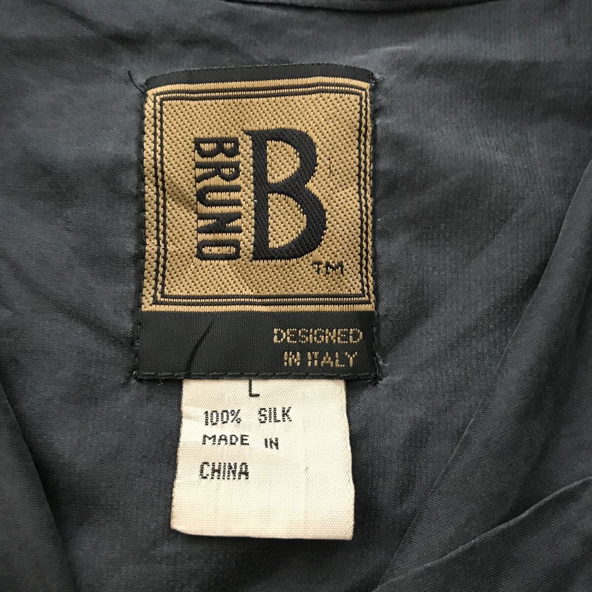 90s 00s BRUNO ブラック シルク シャツ 100% SILK スタンドカラー シャツ LARGE 黒 ビンテージ 長袖 イタリア ITALYの画像5