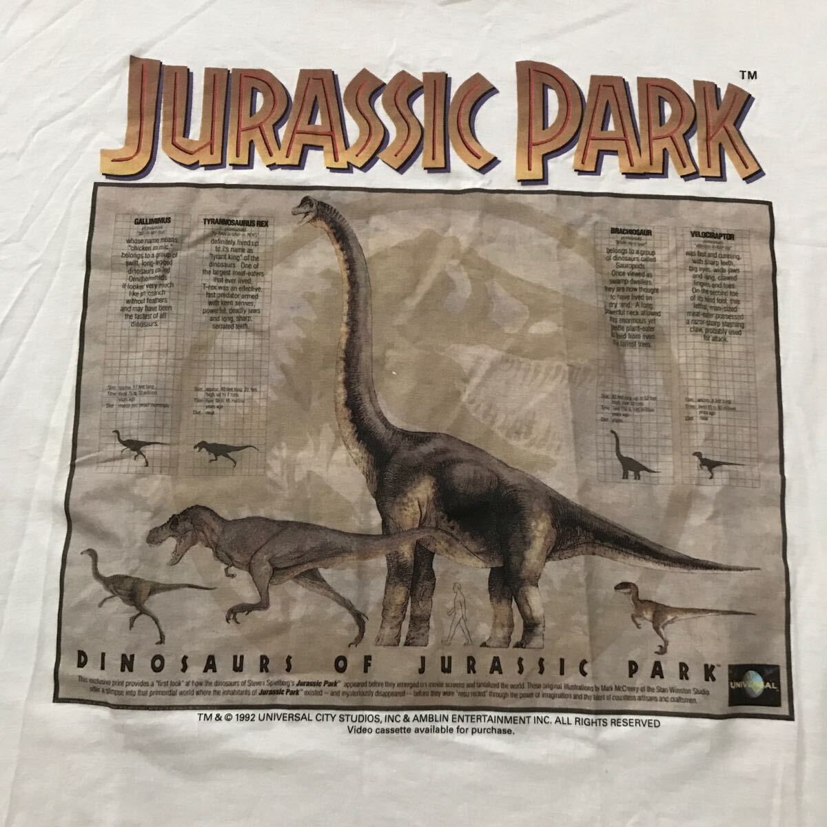 90's デッドストック JURASSIC PARK ジュラシックパーク Tシャツ ムービーT 映画 販促 ノベルティ グッズ ビンテージ ユニバーサル 1992年_画像2