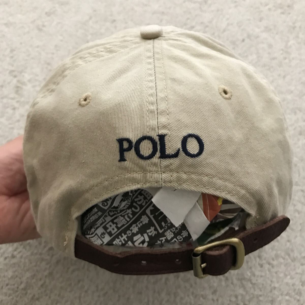90's POLO Ralph Lauren ポロ・ラルフローレン 6パネル コットン キャップ CAP 帽子 レザーベルト FREE ベージュ 革ベルト ビンテージ RRL_画像2