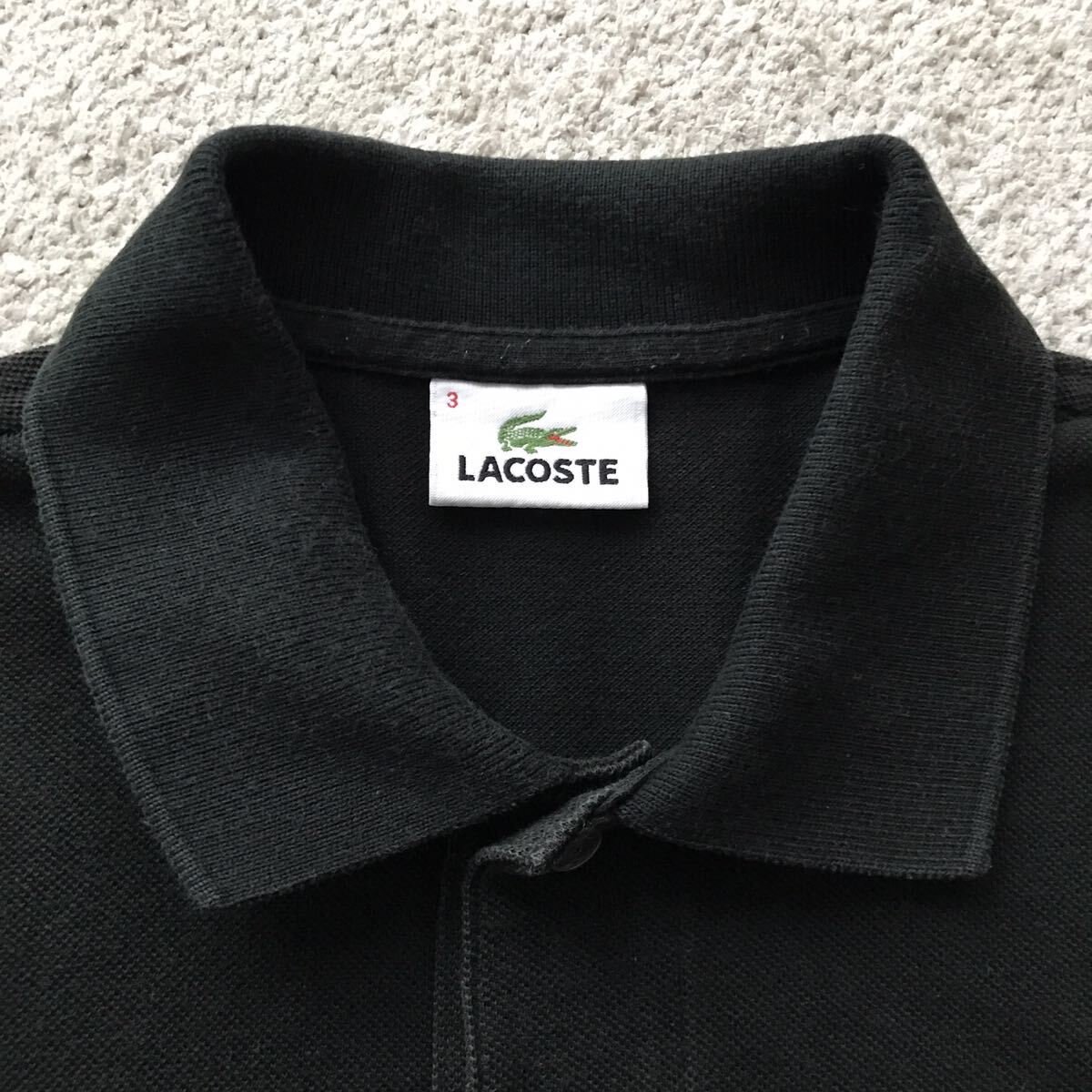 日本製 LACOSTE ラコステ L1212X 鹿の子 ポロシャツ ブラック サイズ 3 半袖 POLO 黒 フレンチ フララコ MADE IN JAPAN 国内正規品_画像4