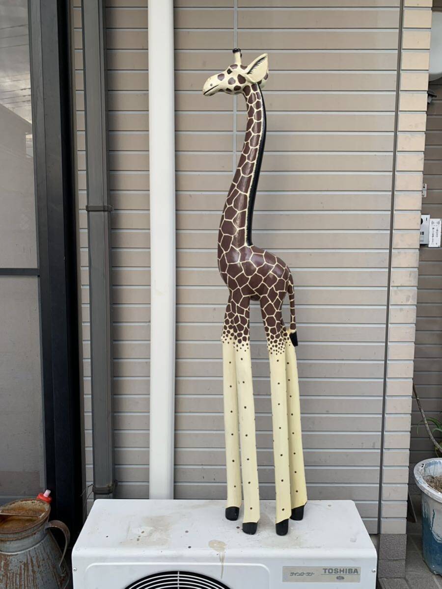 きりんさん 木彫りの置物 高さ約124cm 現状品　動物インテリア_画像1