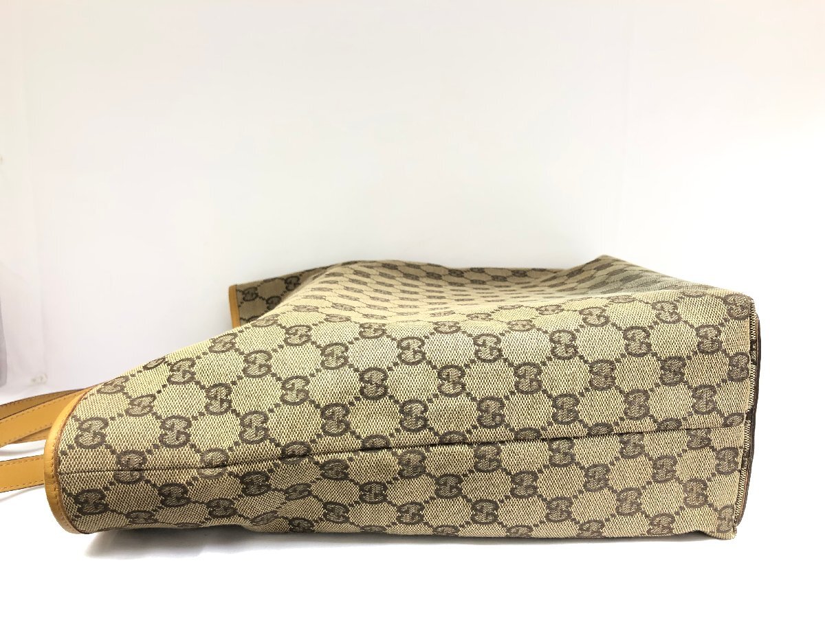 送料無料 1円～ GUCCI グッチ GGキャンバス 002.1098 トートバッグ ハンドバッグ レザー ナイロン ベージュ キャメル レディース_画像6