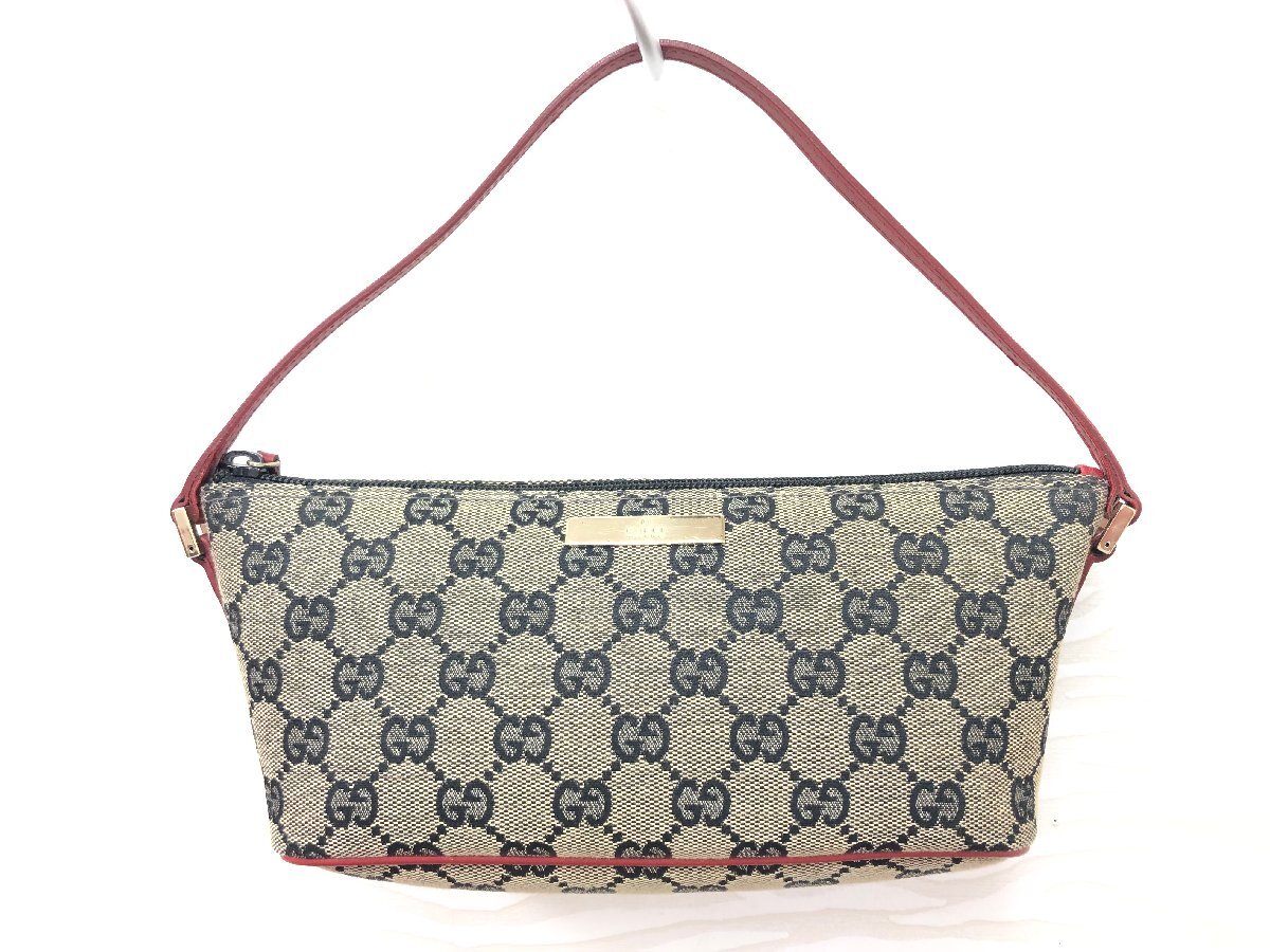 送料無料 1円～ 美品 GUCCI グッチ GGキャンバス 039.1103 ポーチ アクセサリー ミニバッグ ハンドバッグ レザー ベージュ ネイビー レッド_画像1