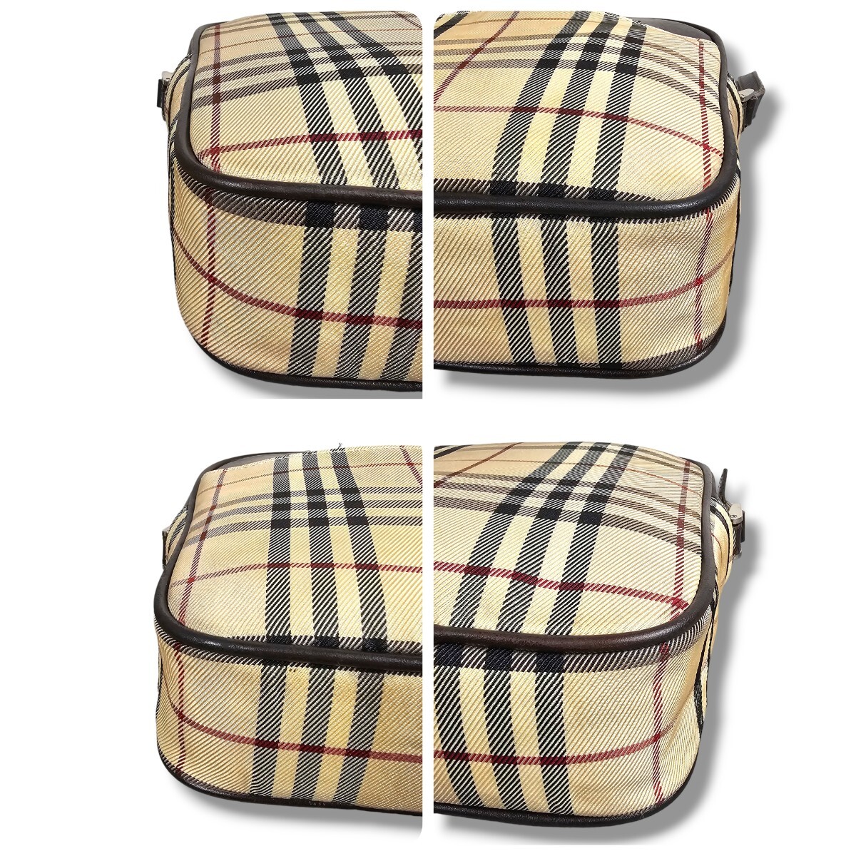 1円 BURBERRY バーバリー ノバチェック キャンバス レザー クロスボディ ショルダーバッグ ポシェット レディース メンズ ベージュ系_画像7