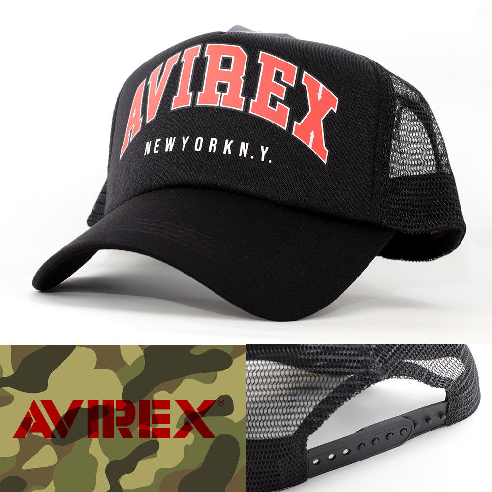 メッシュキャップ 帽子 メンズ AVIREX Printed Urethane アヴィレックス ブラック 18416000-60 アビレックス ミリタリー USA_AVIREX Printed Urethane Mesh Cap