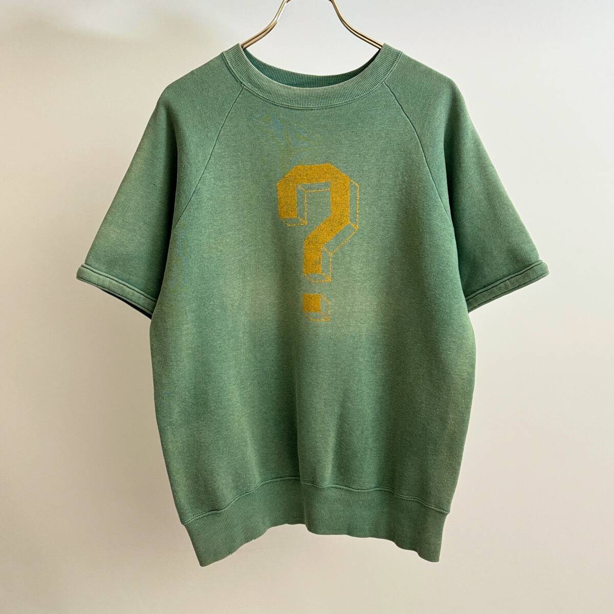 希少《 Rare / Vintage / Big Size 》 50s 60s 美品【 ビンテージ フェード グリーン ？ プリント 半袖スウェット ビッグサイズ 】_画像10