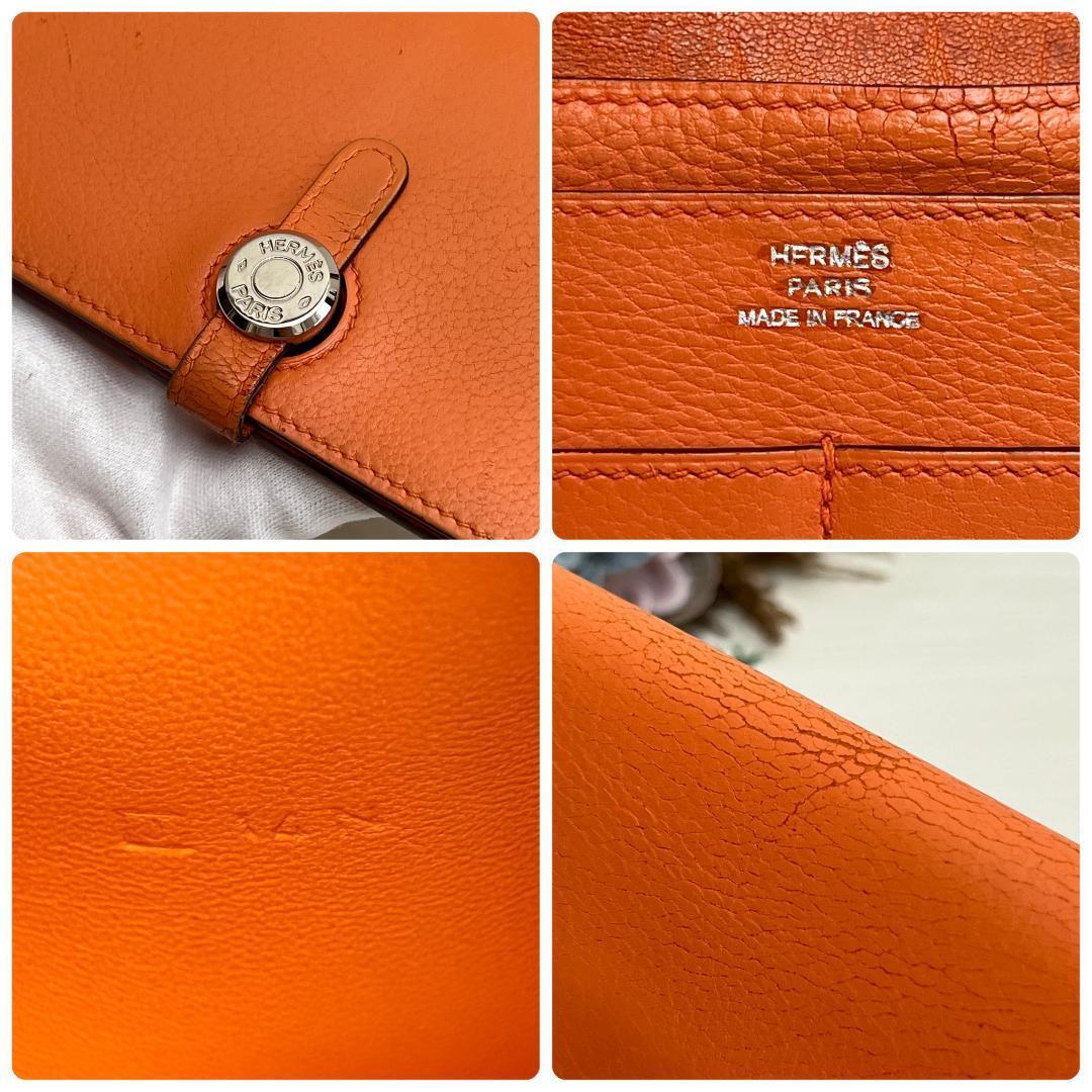 HERMES エルメス ドゴンGM ドゴンデュオ オレンジ 2006年製 財布_画像10