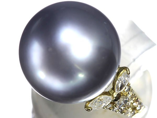 MM11748SS【1円～】新品【RK宝石】《Pearl》黒蝶真珠 特大 約15.2ｍｍ珠 極上ダイヤモンド 0.61ct K18 高級リング 南洋真珠 パール ダイヤの画像2