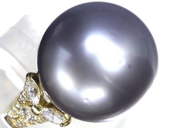 MM11748SS【1円～】新品【RK宝石】《Pearl》黒蝶真珠 特大 約15.2ｍｍ珠 極上ダイヤモンド 0.61ct K18 高級リング 南洋真珠 パール ダイヤの画像1