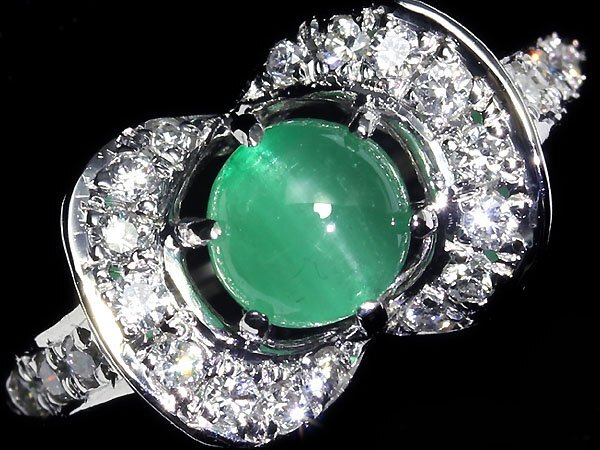 UM11787SS[1 jpy ~] new goods [RK gem ]{Emerald} rare gem finest quality emerald cat's-eye large grain 0.93ct finest quality diamond Pt900 high class ring diamond 
