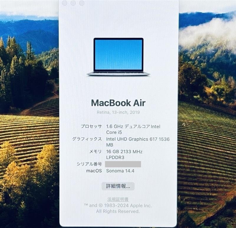 ＜中古 清掃済＞Macbook Air 13-inch 2019 Core i5/1.6GHz/16GB/512GB Retinaディスプレイ 初期化 動確済 領収書発行可の画像5