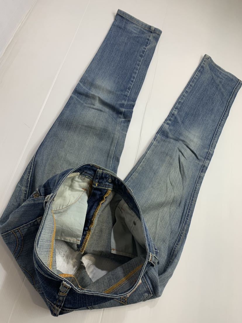 LEVI'S LADY STYLE リーバイス TA502 ポリ綿ストレッチ 濃淡色落ち 加工 & たたきリペア デニム ジーンズ パンツ W 28 約 70cm_画像6