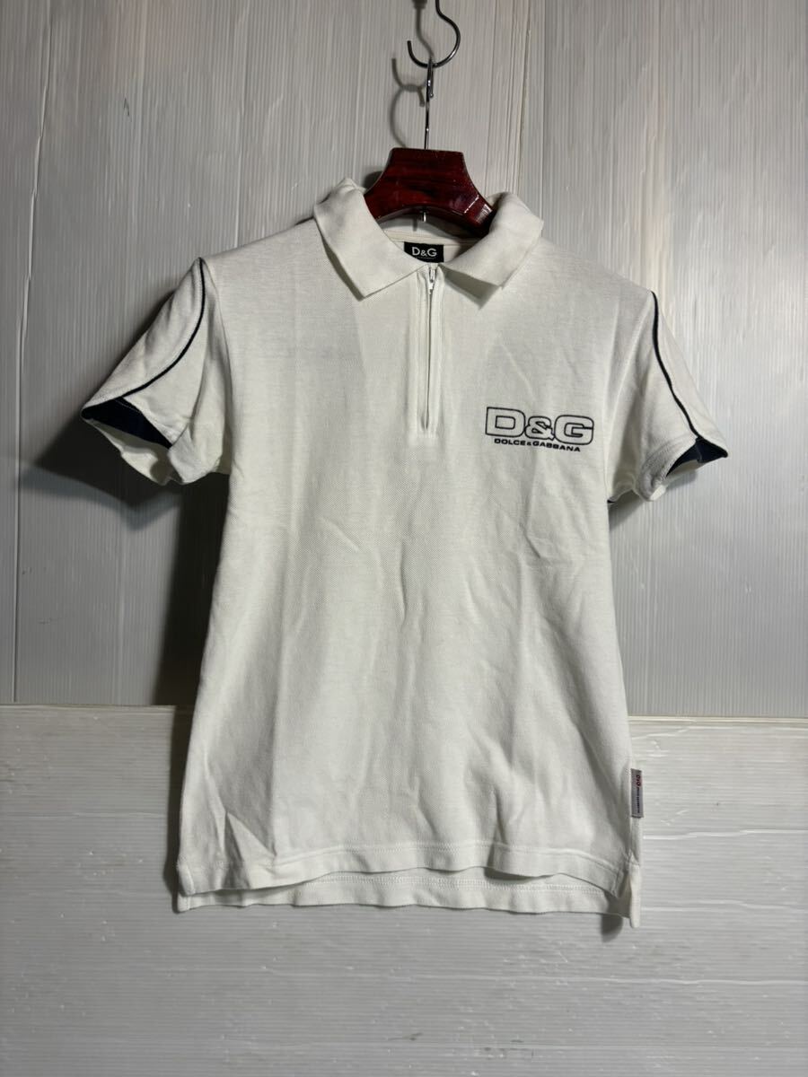 D&G DOLCE & GABBANA Dolce and Gabbana tent gram tag white te Caro go large half Zip polo-shirt with short sleeves white XS