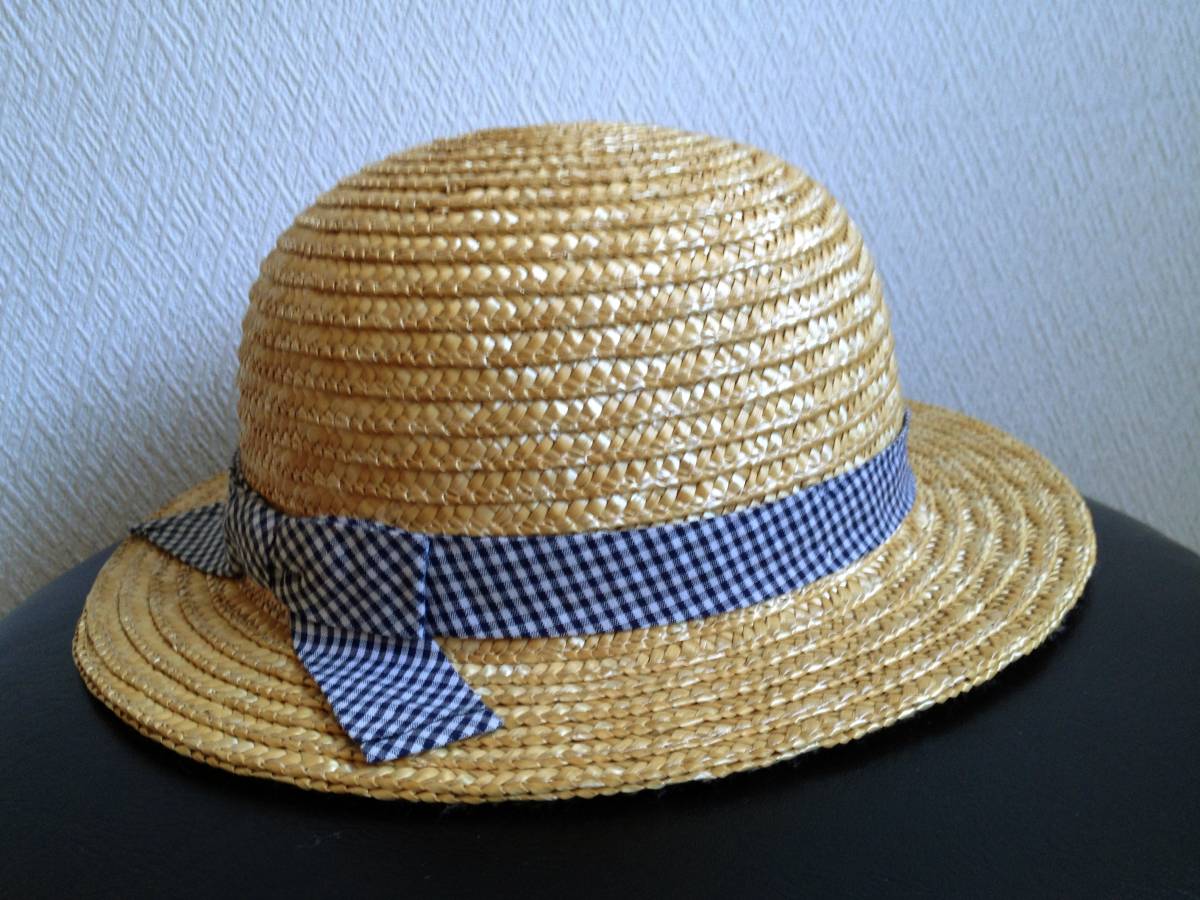 *HusHusH HusHush * silver chewing gum check. ribbon . pretty natural . straw hat *48cm*8497