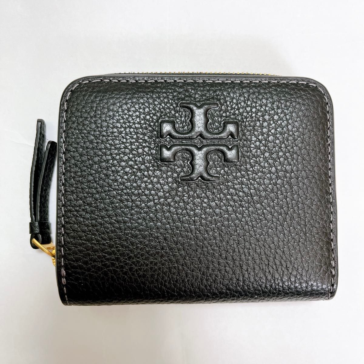 未使用　トリーバーチ　財布　二つ折り　小さめ　二つ折り財布　 ブラックレザー　TORY BURCH ショップバック　ギフト