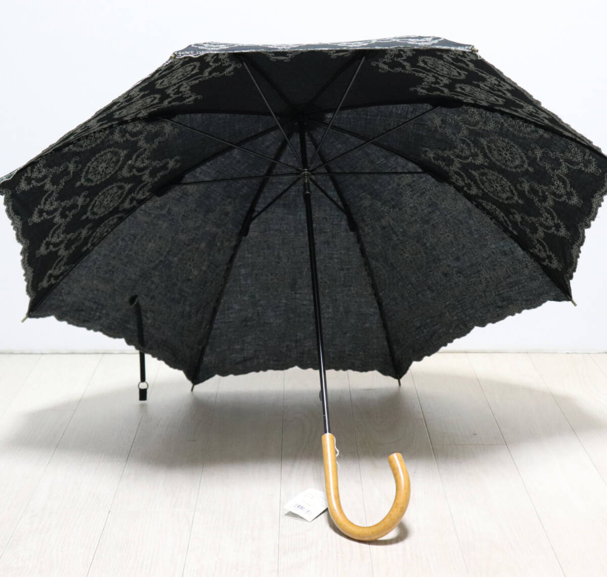 新品タグ付き【FOX UMBRELLA フォックスアンブレラ】長傘 英国製 繊細豪華刺繍 高級日傘 黒 v4939 