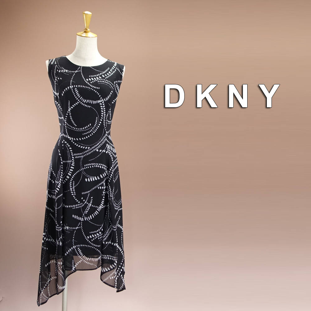 新品 DKNY 12/17号 ダナキャラン 黒 白 シフォン ワンピース パーティドレス 大きいサイズ 結婚式 二次会 フォーマル お呼ばれ 凛45C0404_画像1