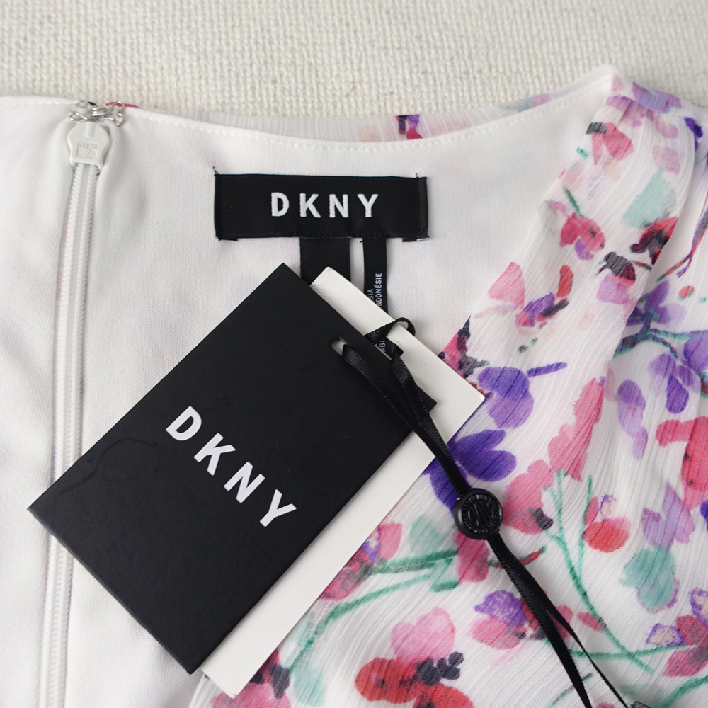 新品 DKNY 14/19号 ダナキャラン 白 ピンク 紫 花柄 シフォン ワンピース パーティドレス 大きいサイズ 結婚式二次会 フォーマル 凛39C0906_画像9