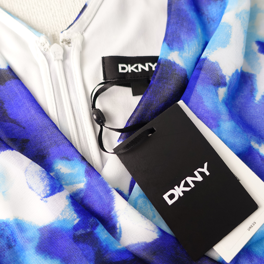 新品 DKNY 16/21号 ダナキャラン 白 青 シフォン ワンピース パーティドレス 大きいサイズ 結婚式 二次会 フォーマル お呼ばれ 葵47C1408_画像9