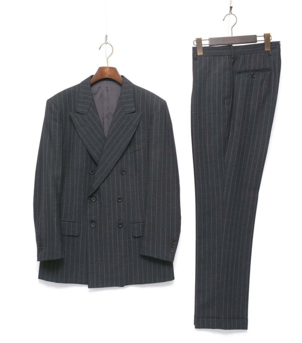 TH2961* franc ko pudding tsiba. Lee stripe pattern 6B double-breasted suit setup jacket + 1 tuck pants slacks gray series 