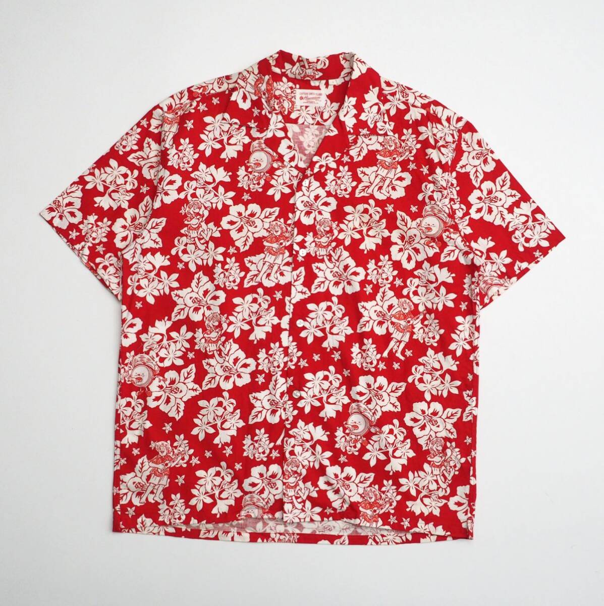 TG9728* Captain Santa Islay ndo×.... tv * hibiscus pattern *.... kun * convertible color * aloha shirt * red × white series * men's *M