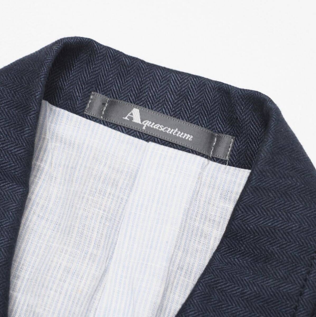 TH4933* Aquascutum flax cotton linen cotton 2WAY single tailored jacket no- Fork jacket size L navy series 