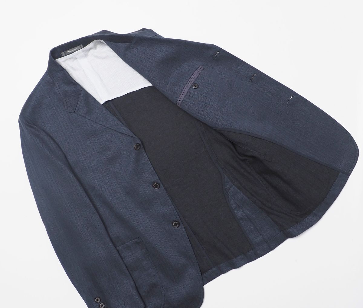TH4933* Aquascutum flax cotton linen cotton 2WAY single tailored jacket no- Fork jacket size L navy series 