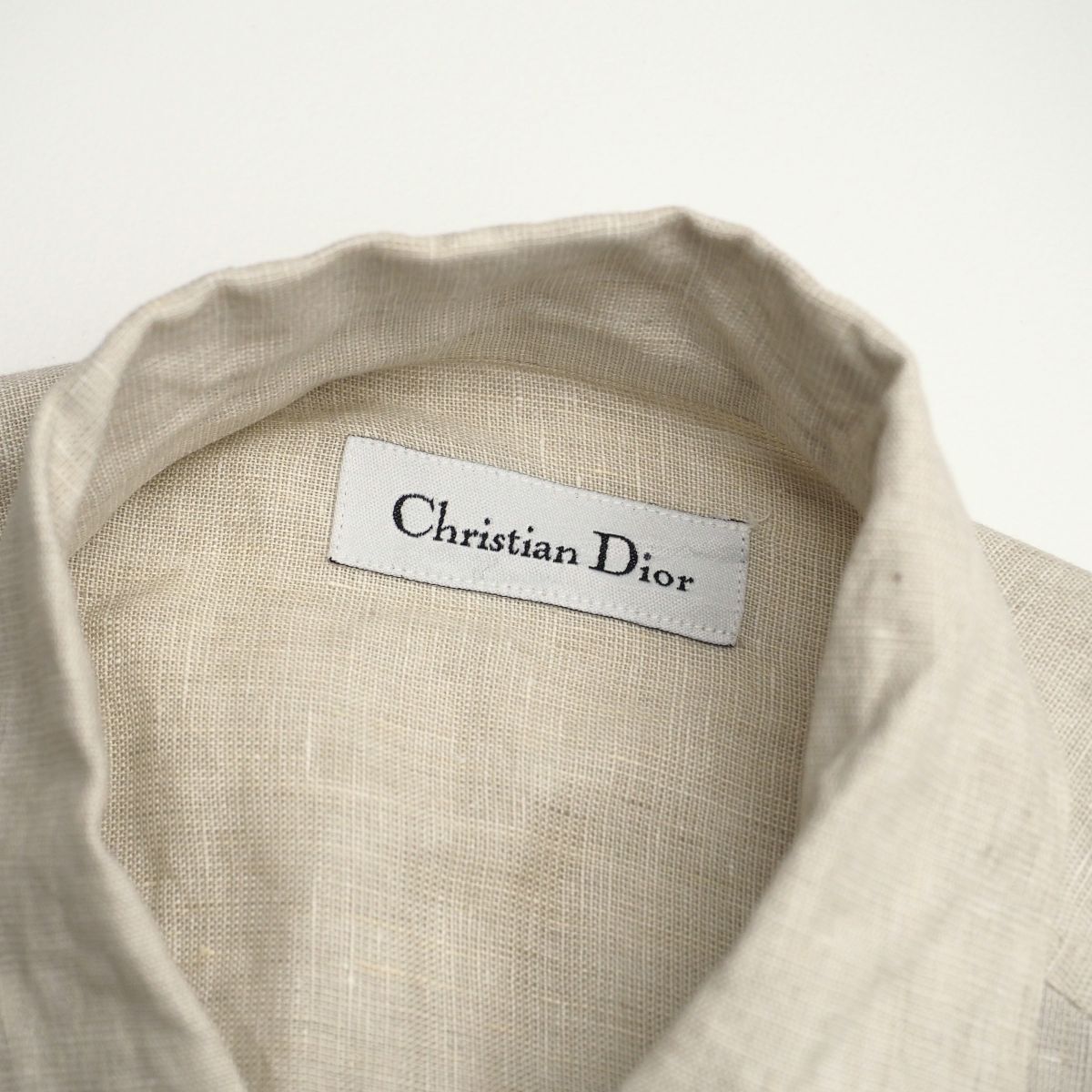W1531▽Christian Dior/クリスチャンディオール*メンズM*リネンスラブ*長袖シャツ/ソリッドシャツ/レギュラーシャツ*ベージュ系の画像5