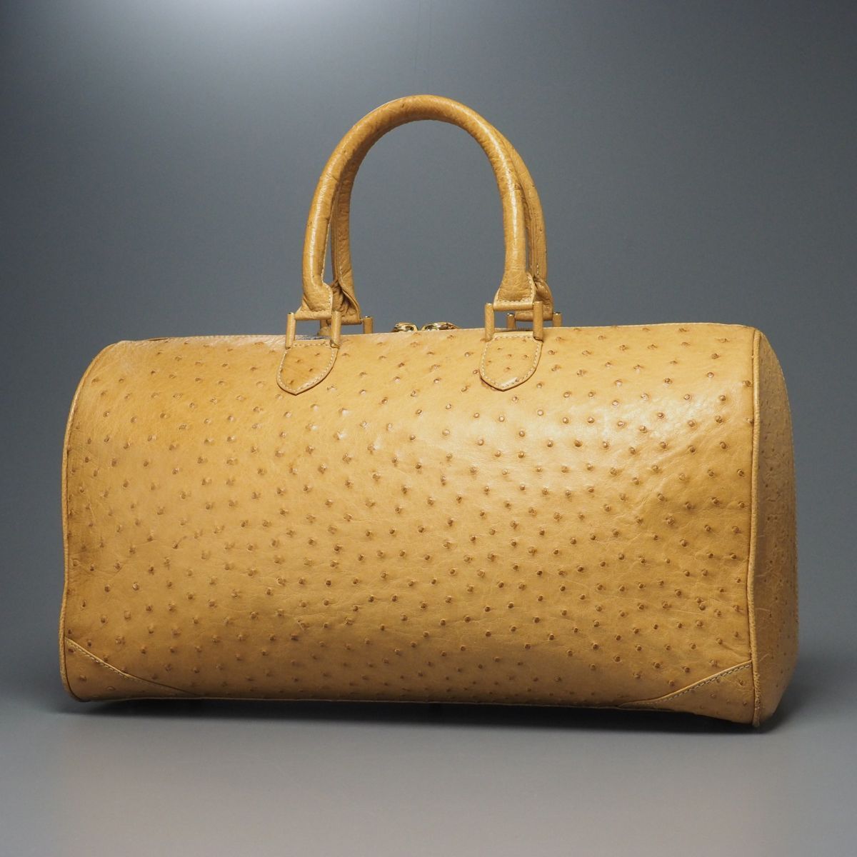 GP9743: Ostrich leather Boston bag * travel bag * ostrich leather * bag * Camel 