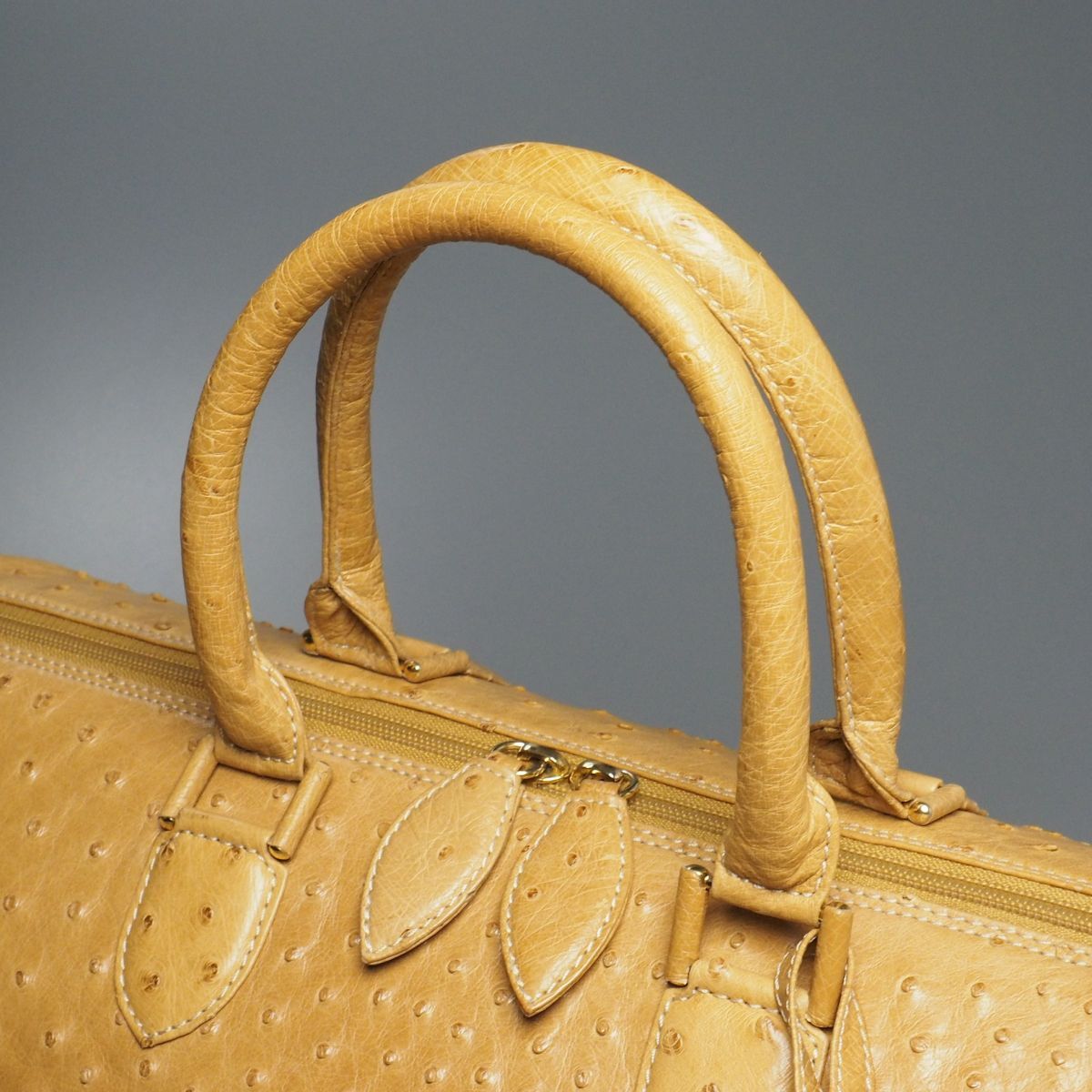 GP9743: Ostrich leather Boston bag * travel bag * ostrich leather * bag * Camel 