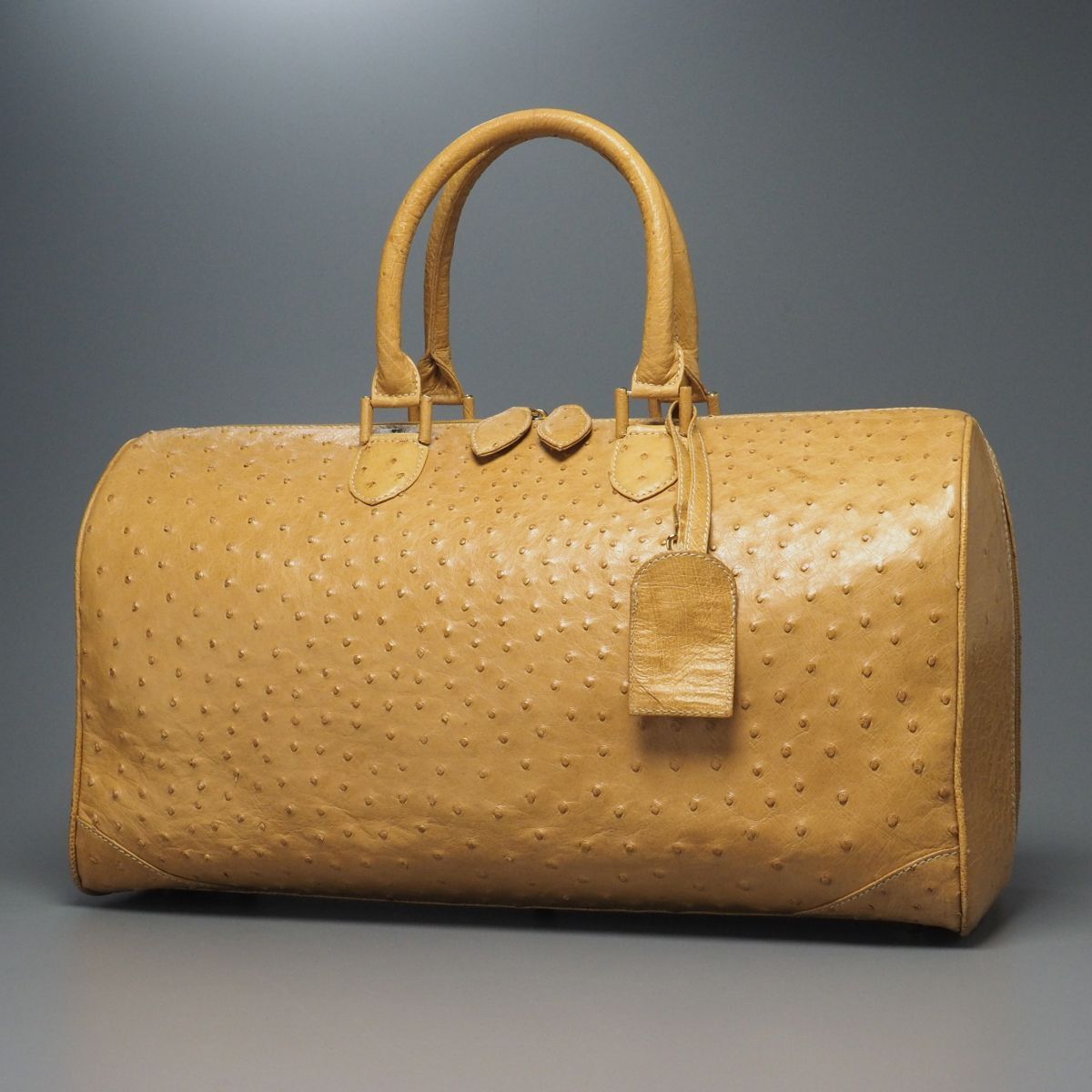GP9743: Ostrich leather Boston bag * travel bag * ostrich leather * bag * Camel 