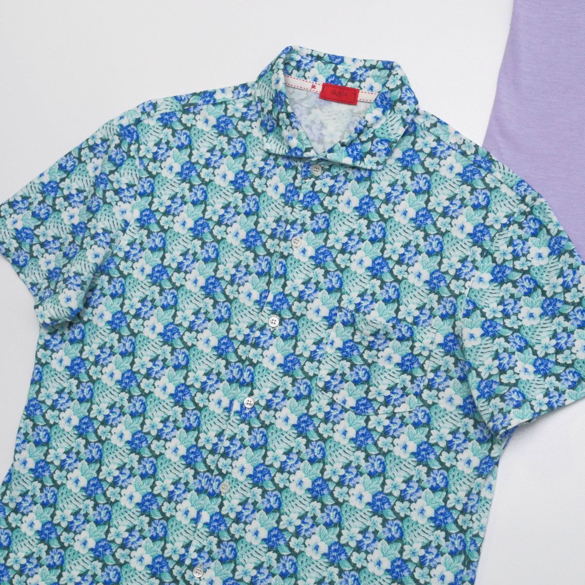 TH1468 Italy made *i The ia/ISAIA*2 point set * polo-shirt + short sleeves shirt * cotton * floral print * deer. .* short sleeves shirt * men's *sizeS