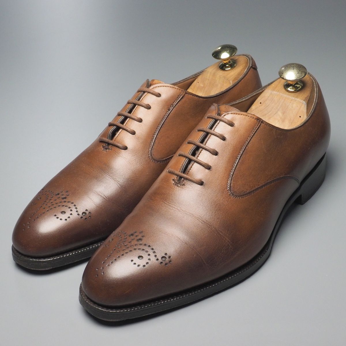 GP6375// Britain made * Edward Green /EDWARD GREEN*82 last / men's 5.5/6E/medali on plain tu/ leather shoes / leather shoes / tea / Brown 