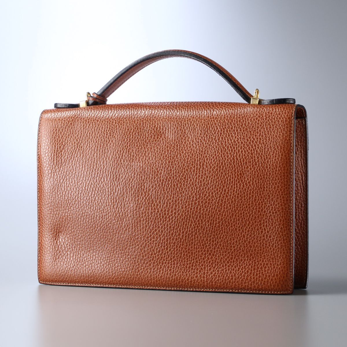 MG2747// Italy made *a test -ni/a.testoni* leather second bag / handbag / bag / tea / Brown 