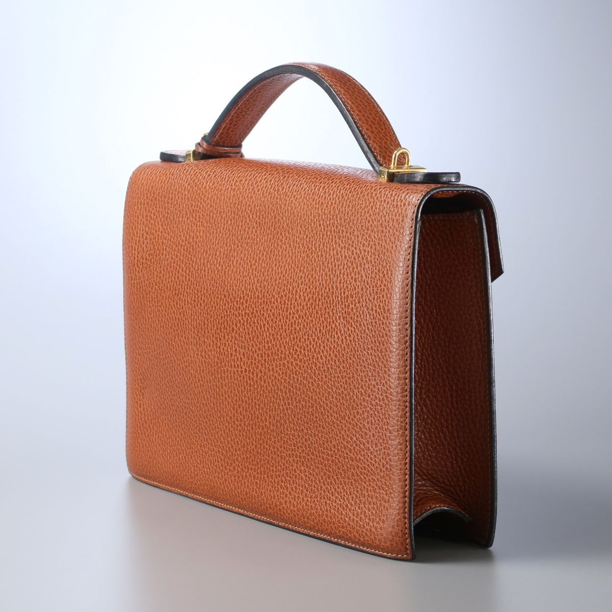 MG2747// Italy made *a test -ni/a.testoni* leather second bag / handbag / bag / tea / Brown 