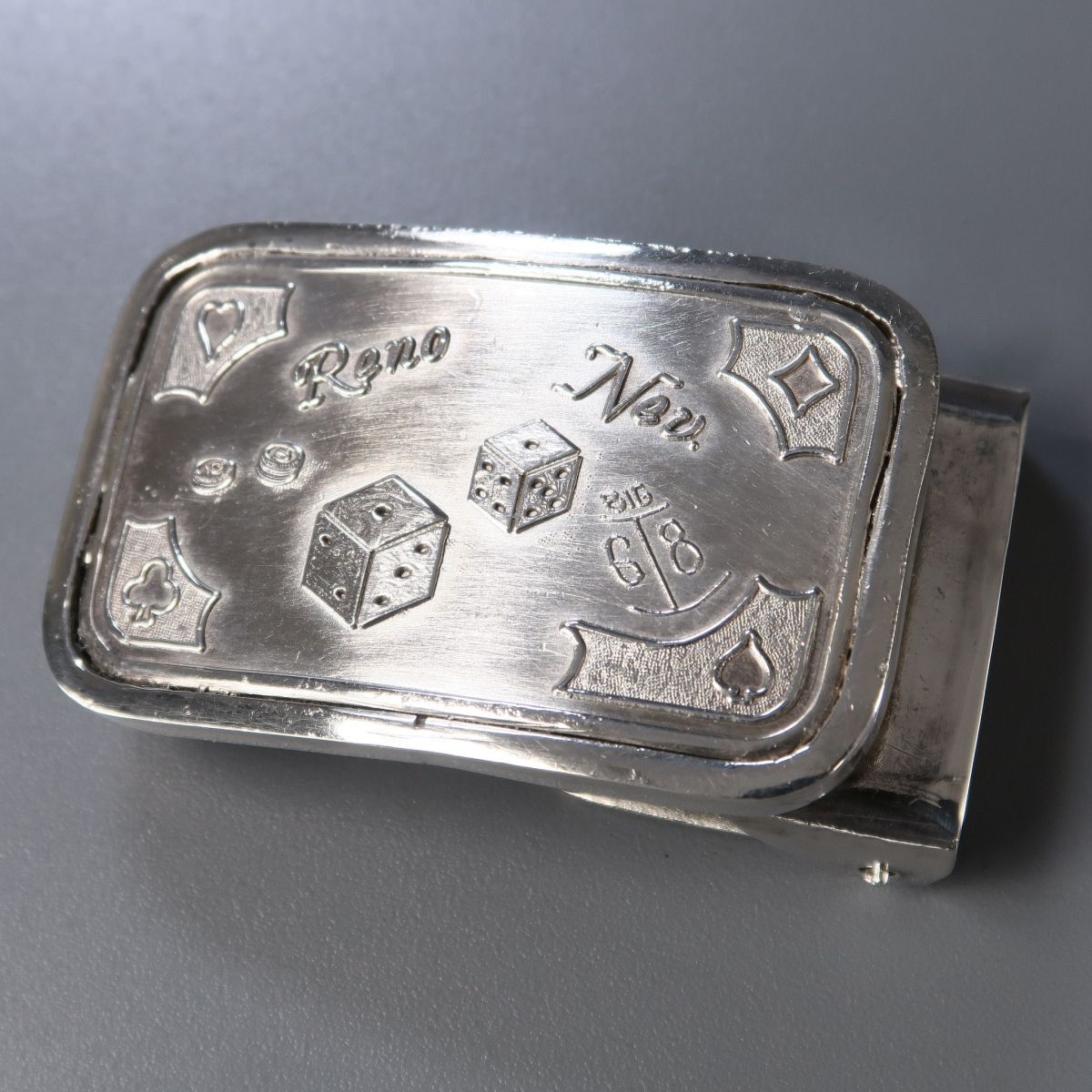 TG8615* silver original silver belt buckle stamp Mother Lode MINT ONE OUNCE.999 FINE SILVER dice rhinoceros koro gross weight :66.4g