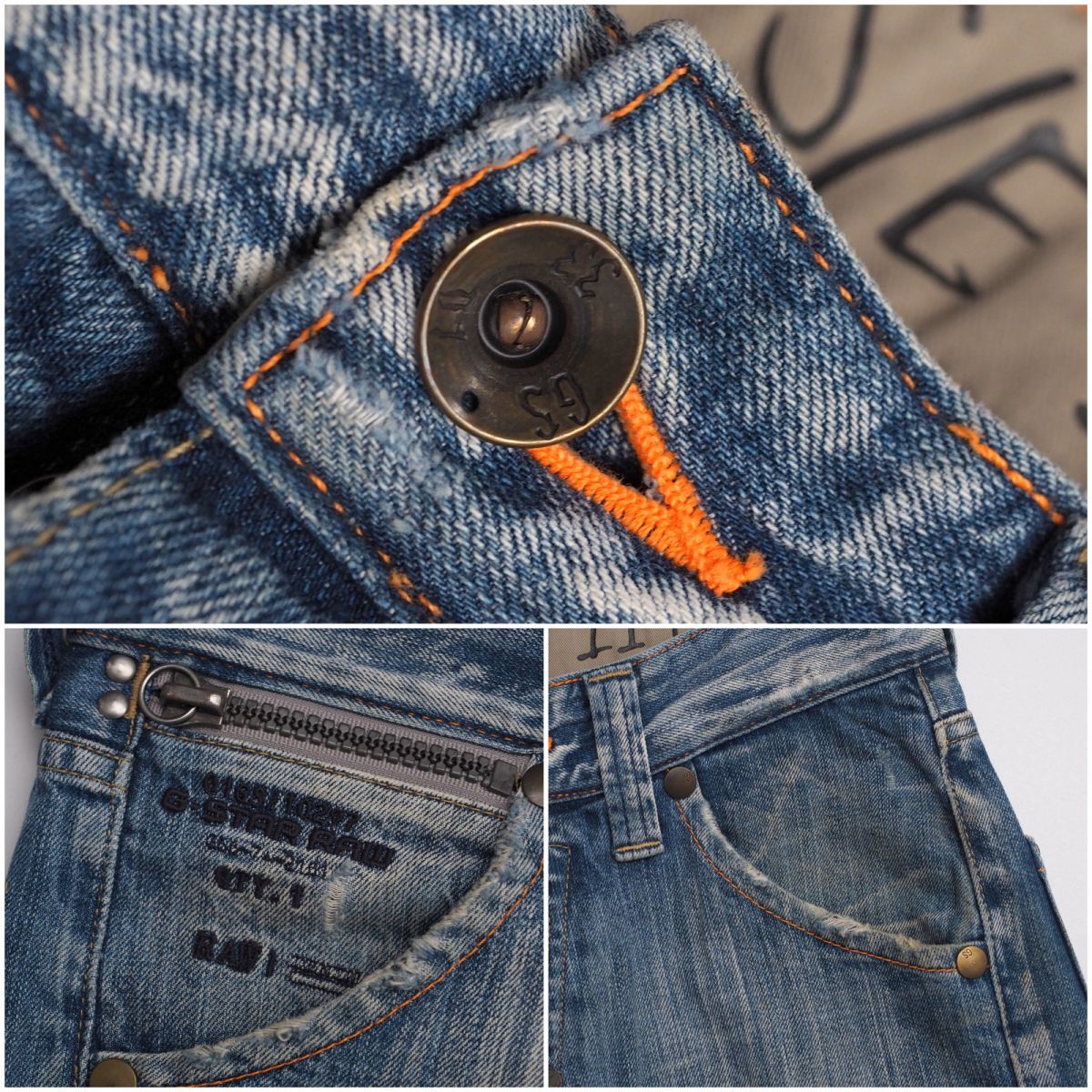 TH5194□ジースター ロゥ/G-Star RAW*2点セット*ダメージ加工*デニムパンツ/ジーンズ/ジーパン*ブルー系+ブラック系*メンズ*size30/32_画像5