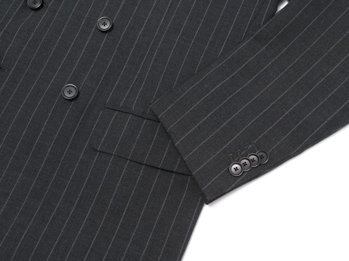 TH2961* franc ko pudding tsiba. Lee stripe pattern 6B double-breasted suit setup jacket + 1 tuck pants slacks gray series 