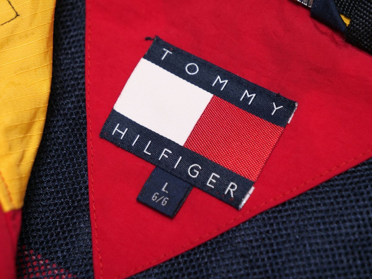 TH4653◎90’s TOMMY HILFIGER トミーヒルフィガー セーリングジャケット アノラックパーカー プルオーバー ポケッタブル フラッグタグ Lの画像10